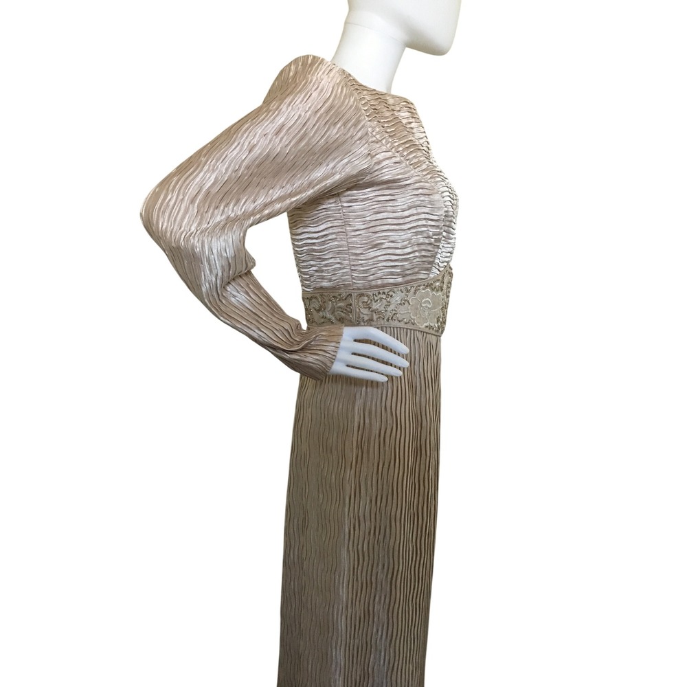 Vintage Cattiva NY Champagne Pleated Beaded Evening Gown MOther of the Bride - Picture 5 of 8